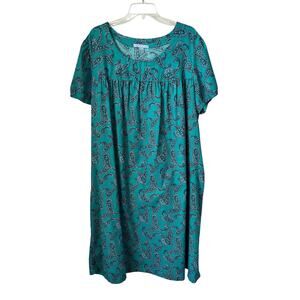 Only Necessities Paisley House Dress Muumuu Loungewear Nightgown Blue 1X 22/24